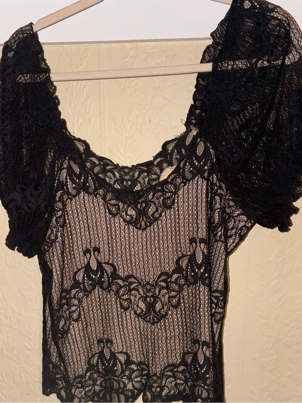 Max Studio Black Lace Puff Sleeve Sheer Blouse - Picture 7 of 9